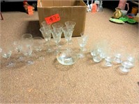 Box lot clear etched glasses