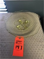 Yellow depression glass footed serving tray