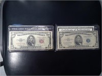 1953 RED SEAL $5 & 1953 BLUE SEAL $5