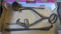 IRON TONGS, LADLE , ETC