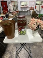 Metal Bucket, Glass Jar of Ornaments and