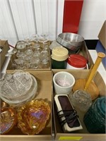 4 Boxes of Colored Glass, Glass Serving Trays