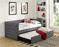 Grey Fabric Upholstered Nailhead Daybed + Trundle