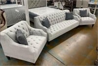 3pc Deep Seating Tufted Grey Living Room Set