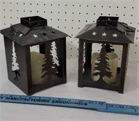 2 tin Christmas candle lanterns