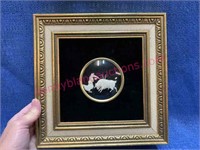 Framed hand carved ivory Spanish bull fighting