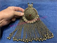 India handmade pendant w/ green & red stones