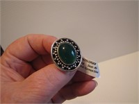 Green Onax Ring Size 6 (German Silver on Tag)