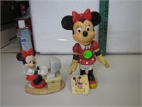 2 Minnie Mouse Figurines Left Porcelain = 3&3/4"