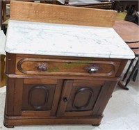 Victorian walnut washstand, white marble top, one