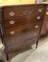 Five drawer mahogany dresser, with fluted