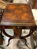 One antique leather top side table, mahogany