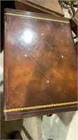 One antique leather top side table, mahogany