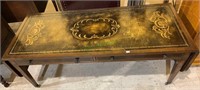 Antique leather top cocktail table, on caster