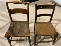 2 antique side chairs, one with stains on the top