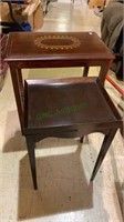 2 small side tables, one with a brass inlaid top,