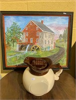 Large McCoy pottery water pitcher with matching