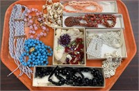 Tray lot of better vintage necklaces, 11 total,