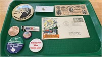 Tray lot, Presidential pin back buttons, Franklin