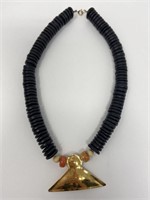 Bead and Brass Necklace Signed S.H. '82