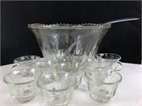 Glass Holiday Punch Bowl W/Cups and Ladle