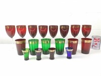 Verres coupes, en verre soufflé de couleur&dorure