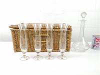 Panier osier avec carafe& verres flûte Bulgarie