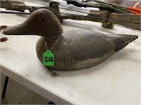 Handcarved duck decoy; brown head, gray body