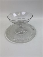 Vintage Glass Cake Platter and Pedestal Bowl