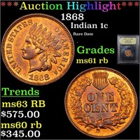 ***Auction Highlight*** 1868 Indian Cent 1c Graded