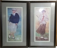 Golfing Couple Framed Prints Approx 38" x 22" Each