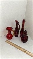 Four Piece Ruby Glass Items