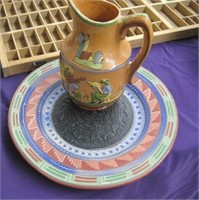 Mexican pitcher 10" and platter 16" diam