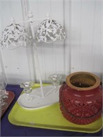 pierced crock candle light metal candle stand