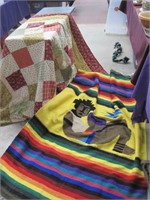 contemporary hand sewn quilt & mexican blanket/wal