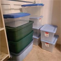 Lot of Storage Tubs in Closet
