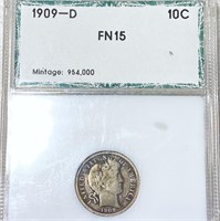 1909-D Barber Silver Dime PCI - FN15