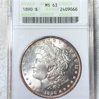 1890 Morgan Silver Dollar ANACS - MS63