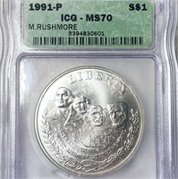 1991-P Mount Rushmore Silver Dollar ICG - MS70