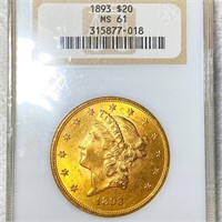 1893 $20 Gold Double Eagle NGC - MS61