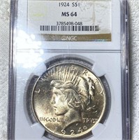1924 Silver Peace Dollar NGC - MS64