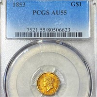 1853 Rare Gold Dollar PCGS - AU55
