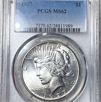 1927 Silver Peace Dollar PCGS - MS62