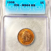 1908 Indian Head Penny ICG - MS 64 RB