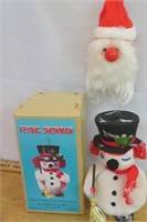Vintage Flying Snowmam In Box  9 1/2 & Santa
