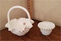 2 Fenton Hobnail pieces (small piece not marked)