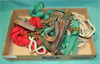 FLAT BOX OF HORSE HALTERS & LEAD ROPES