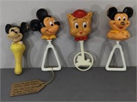 Mickey Mouse & Porky Pig Rattles -Vintage Plastic