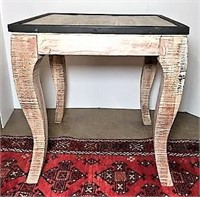 Distressed Side Table with Metal Trim