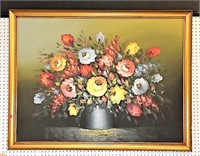 Floral Still Life Oil on Canvas in Gilt Frame